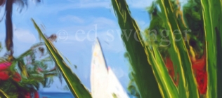 Barbados Cactus and Sailboat Enhanced - Oil